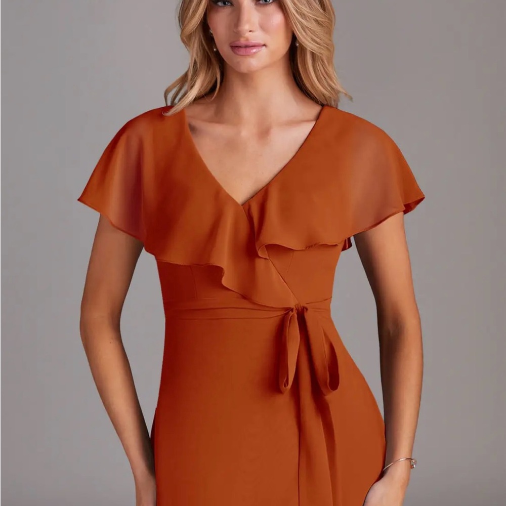 Azazie Rust Orange Ruffle Maxi Dress - Picture 6 of 9